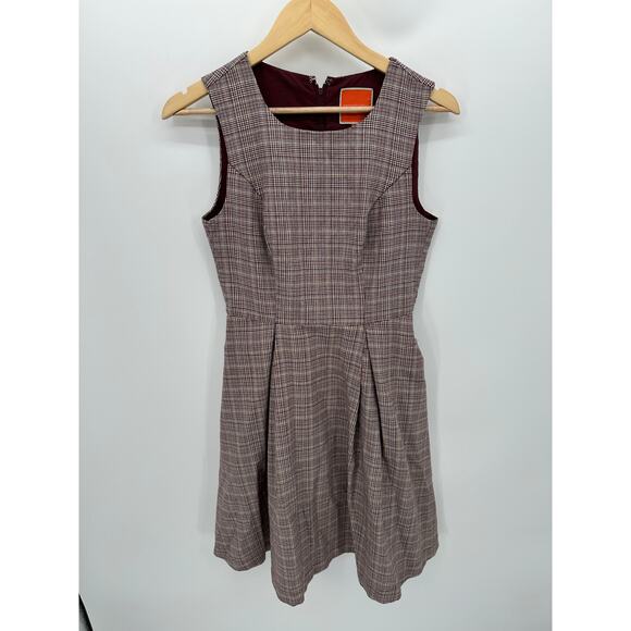 Modcloth A-Line Dress Small Maroon Plaid Sleeveless Pockets Academia Clueless - Picture 1 of 8